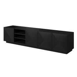 Szafka RTV Asha 200 cm - czarny mat, ryflowany front