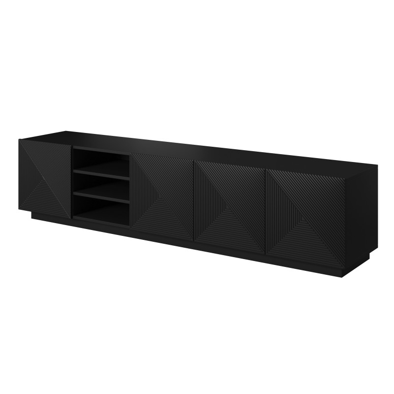 Szafka RTV Asha 200 cm - czarny mat, ryflowany front