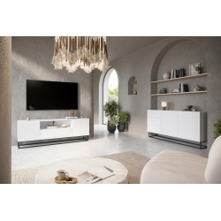 Szafka RTV Asha 167 cm - Biały mat, metalowy stelaż