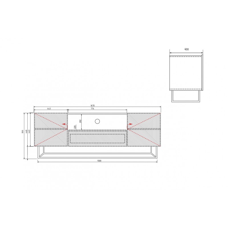 Szafka RTV Asha 167 cm - Biały mat, metalowy stelaż