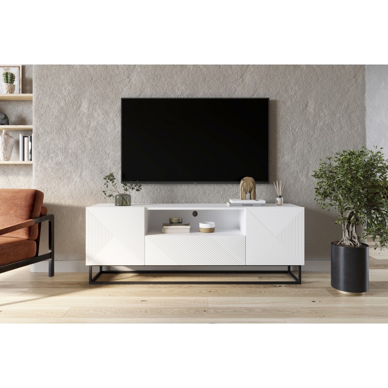 Szafka RTV Asha 167 cm - Biały mat, metalowy stelaż