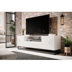 Szafka RTV Asha 167 cm - Biały mat, metalowy stelaż