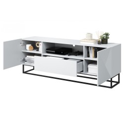 Szafka RTV Asha 167 cm - Biały mat, metalowy stelaż