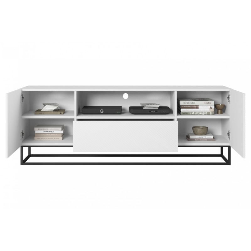 Szafka RTV Asha 167 cm - Biały mat, metalowy stelaż