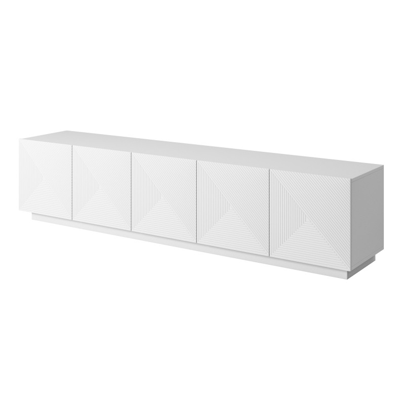 Szafka RTV Asha 200 cm - Biały Mat, Pięciodrzwiowa Szafka RTV Asha 200 cm - Biały Mat, Pięciodrzwiowa