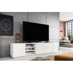 Szafka RTV Asha 200 cm - biały mat, ryflowany front