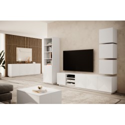 Szafka RTV Asha 200 cm - biały mat, ryflowany front