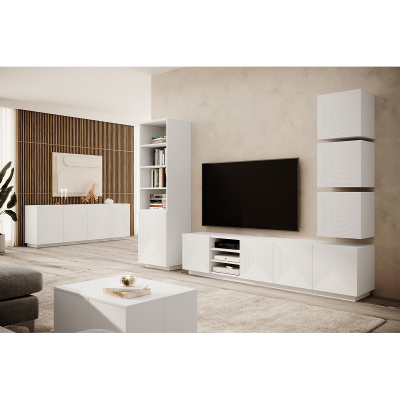 Szafka RTV Asha 200 cm - biały mat, ryflowany front