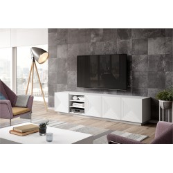 Szafka RTV Asha 200 cm - biały mat, ryflowany front