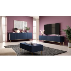 Komoda Nicole 200 cm z ryflowanym frontem i metalowymi nogami - granat / złote nóżki - Limitowana oferta Komoda Nicole 200 cm z ryflowanym frontem i metalowymi nogami - granat / złote nóżki - Limitowana oferta