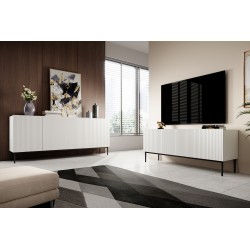 Komoda Nicole 200 cm na metalowych nogach - biały mat / czarne nóżki Komoda Nicole 200 cm na metalowych nogach - biały mat / czarne nóżki
