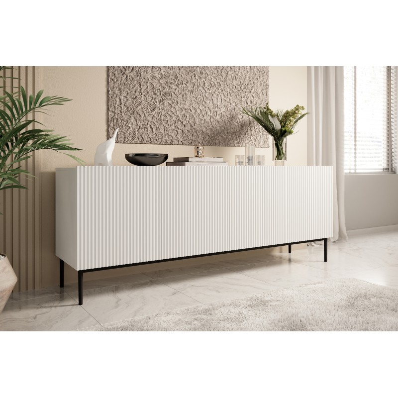 Komoda Nicole 200 cm na metalowych nogach - biały mat / czarne nóżki Komoda Nicole 200 cm na metalowych nogach - biały mat / czarne nóżki