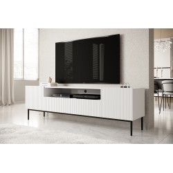 Szafka RTV Nicole 200 cm z wnęką i szufladami - biały mat / czarne nóżki Szafka RTV Nicole 200 cm z wnęką i szufladami - biały mat / czarne nóżki