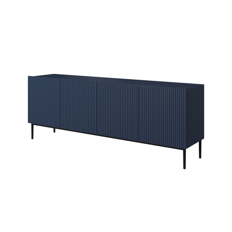 Komoda Nicole 200 cm z ryflowanym frontem i metalowymi nogami - granat / czarne nóżki - Limitowana oferta Komoda Nicole 200 cm z ryflowanym frontem i metalowymi nogami - granat / czarne nóżki - Limitowana oferta