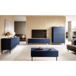 Komoda Nicole 200 cm z ryflowanym frontem i metalowymi nogami - granat / czarne nóżki - Limitowana oferta Komoda Nicole 200 cm z ryflowanym frontem i metalowymi nogami - granat / czarne nóżki - Limitowana oferta