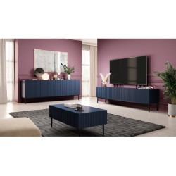 Komoda Nicole 200 cm z ryflowanym frontem i metalowymi nogami - granat / czarne nóżki - Limitowana oferta Komoda Nicole 200 cm z ryflowanym frontem i metalowymi nogami - granat / czarne nóżki - Limitowana oferta