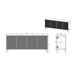Komoda Nicole 200 cm z ryflowanym frontem i metalowymi nogami - granat / czarne nóżki - Limitowana oferta Komoda Nicole 200 cm z ryflowanym frontem i metalowymi nogami - granat / czarne nóżki - Limitowana oferta