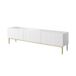 Szafka RTV Nicole 200 cm - biały mat / złote nóżki