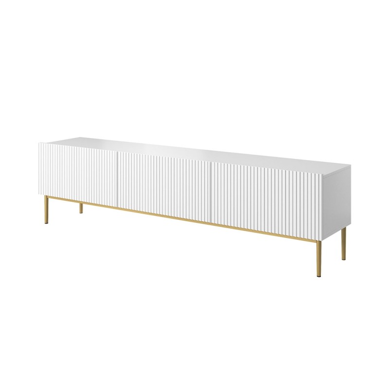 Szafka RTV Nicole 200 cm - biały mat / złote nóżki