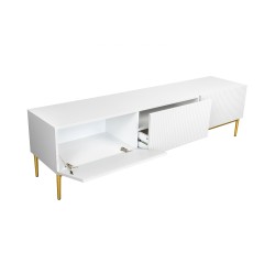 Szafka RTV z szufladą Nicole 200 cm - biały mat / złote nóżki Szafka RTV z szufladą Nicole 200 cm - biały mat / złote nóżki