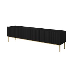 Szafka RTV Nicole 200 cm - czarny mat / złote nóżki