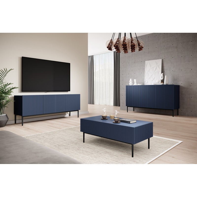 Stolik kawowy Nicole z szufladami i metalowymi nogami - granat / czarne nóżki - Limitowana oferta Stolik kawowy Nicole z szufladami i metalowymi nogami - granat / czarne nóżki - Limitowana oferta