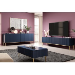 Stolik kawowy Nicole z szufladami i metalowymi nogami - granat / złote nóżki - Limitowana oferta Stolik kawowy Nicole z szufladami i metalowymi nogami - granat / złote nóżki - Limitowana oferta