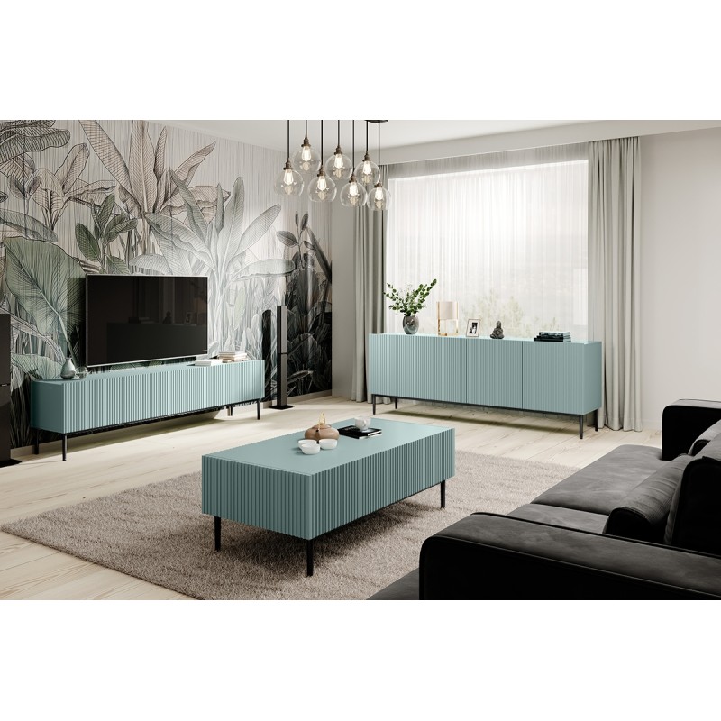 Komoda Nicole 200 cm z ryflowanym frontem i metalowymi nogami- szałwia / czarne nóżki - Limitowana oferta Komoda Nicole 200 cm z ryflowanym frontem i metalowymi nogami- szałwia / czarne nóżki - Limitowana oferta