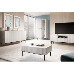 Stolik kawowy Nicole 120 cm z szufladami i metalowymi nogami - biały mat / czarne nóżki Stolik kawowy Nicole 120 cm z szufladami i metalowymi nogami - biały mat / czarne nóżki