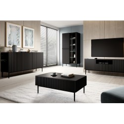Stolik kawowy Nicole 120 cm z szufladami i metalowymi nogami - czarny mat / czarne nóżki Stolik kawowy Nicole 120 cm z szufladami i metalowymi nogami - czarny mat / czarne nóżki