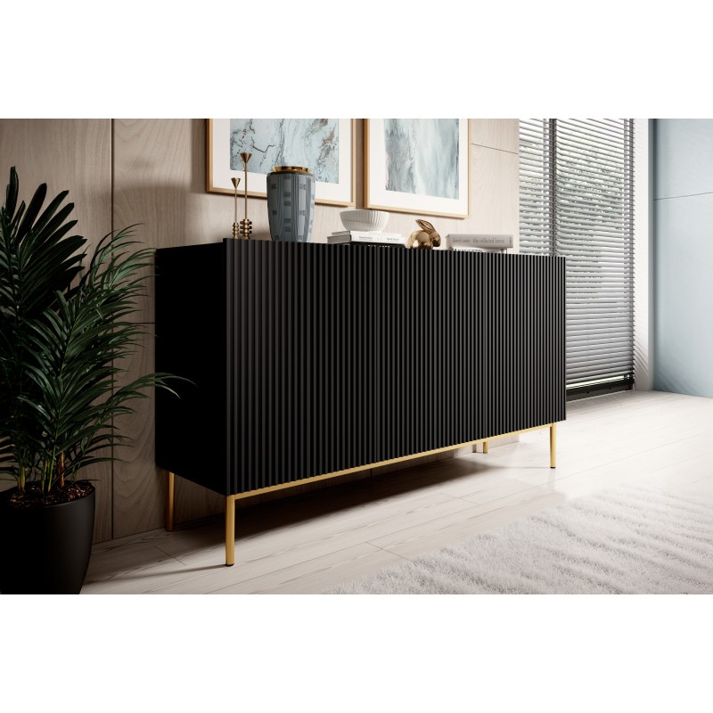 Komoda Nicole 150 cm - czarny mat / złote nóżki Komoda Nicole 150 cm - czarny mat / złote nóżki