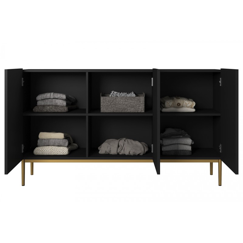 Komoda Nicole 150 cm - czarny mat / złote nóżki Komoda Nicole 150 cm - czarny mat / złote nóżki
