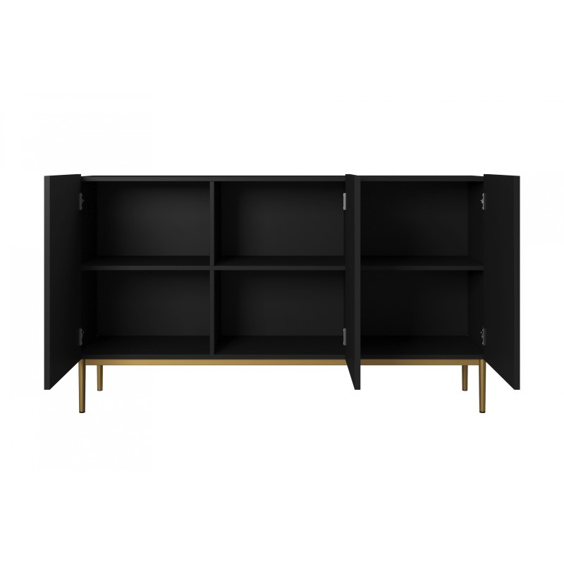 Komoda Nicole 150 cm - czarny mat / złote nóżki Komoda Nicole 150 cm - czarny mat / złote nóżki