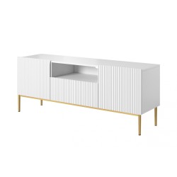 Szafka RTV Nicole 150 cm - biały mat / złote nóżki