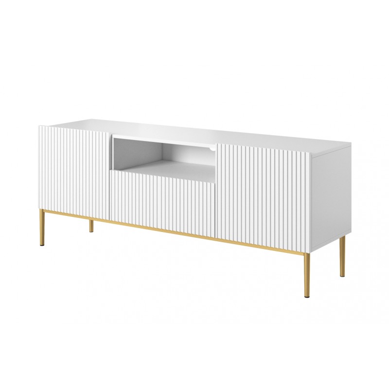 Szafka RTV Nicole 150 cm - biały mat / złote nóżki