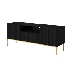 Szafka RTV Nicole 150 cm - czarny mat, złote nóżki