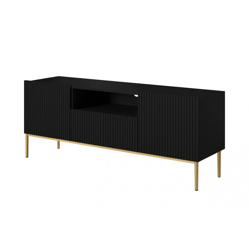 Szafka RTV Nicole 150 cm - czarny mat, złote nóżki