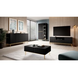 Szafka RTV Nicole 150 cm - czarny mat, złote nóżki