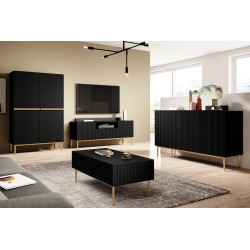 Szafka RTV Nicole 150 cm - czarny mat, złote nóżki