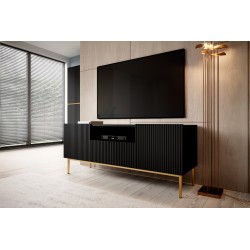 Szafka RTV Nicole 150 cm - czarny mat, złote nóżki