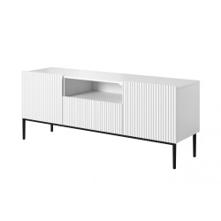 Szafka RTV Nicole 150 cm - biały mat / czarne nóżki