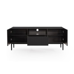 Szafka RTV Nicole 150 cm z szufladą i wnęką - czarny mat / czarne nóżki Szafka RTV Nicole 150 cm z szufladą i wnęką - czarny mat / czarne nóżki