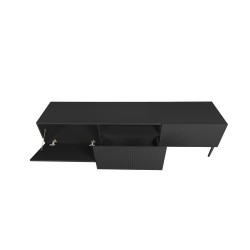 Szafka RTV Nicole 200 cm na metalowych nogach z szufladą - czarny mat / czarne nóżki Szafka RTV Nicole 200 cm na metalowych nogach z szufladą - czarny mat / czarne nóżki