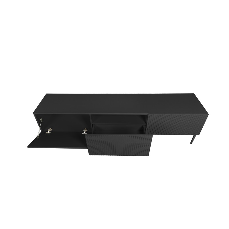 Szafka RTV Nicole 200 cm na metalowych nogach z szufladą - czarny mat / czarne nóżki Szafka RTV Nicole 200 cm na metalowych nogach z szufladą - czarny mat / czarne nóżki