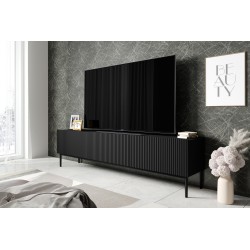 Szafka RTV Nicole 200 cm na metalowych nogach z szufladą - czarny mat / czarne nóżki Szafka RTV Nicole 200 cm na metalowych nogach z szufladą - czarny mat / czarne nóżki