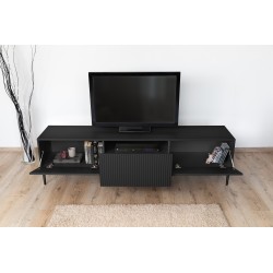 Szafka RTV Nicole 200 cm na metalowych nogach z szufladą - czarny mat / czarne nóżki Szafka RTV Nicole 200 cm na metalowych nogach z szufladą - czarny mat / czarne nóżki