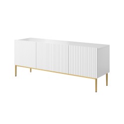 Szafka RTV Nicole 150 cm - biały mat, złote nóżki