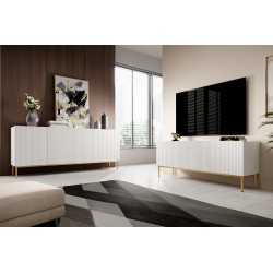 Szafka RTV Nicole 150 cm - biały mat, złote nóżki Szafka RTV Nicole 150 cm - biały mat, złote nóżki