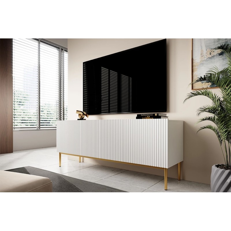 Szafka RTV Nicole 150 cm - biały mat, złote nóżki Szafka RTV Nicole 150 cm - biały mat, złote nóżki