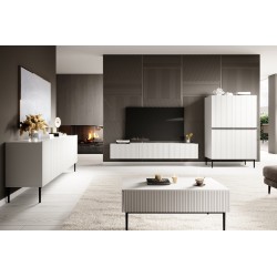 Szafka RTV Nicole 150 cm na metalowych nogach z szufladą - biały mat / czarne nóżki Szafka RTV Nicole 150 cm na metalowych nogach z szufladą - biały mat / czarne nóżki